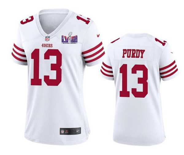 Women%27s San Francisco 49ers #13 Brock Purdy White Super Bowl LVIII Patch Football Stitched Jersey(Run Small)->women nfl jersey->Women Jersey